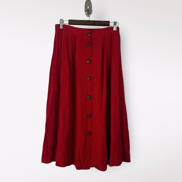 Vintage Box Office Womens Button Front Skirt Size L Red Polka Dot Retro Pull On - Picture 1 of 11